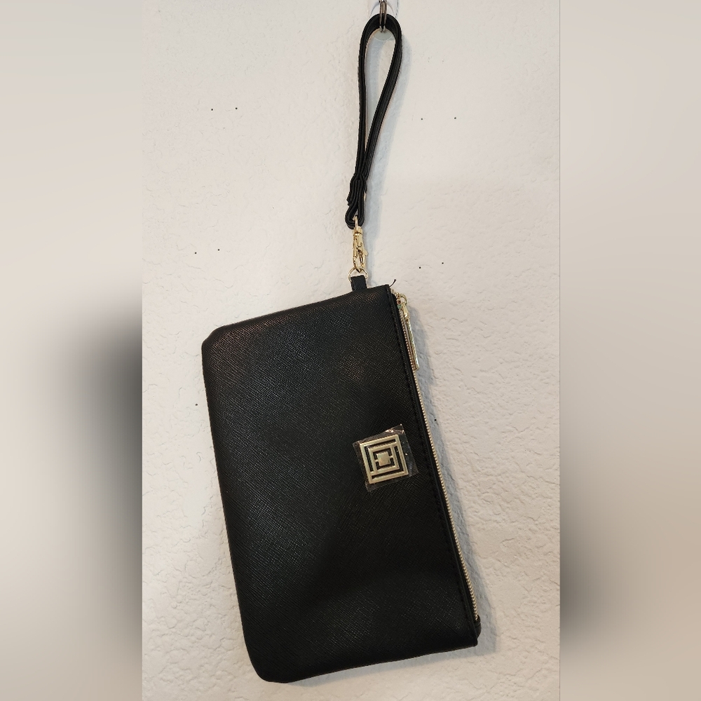 Liz Claiborne Faux Leather Black‎ Tech Wristlet with Gold Hardware